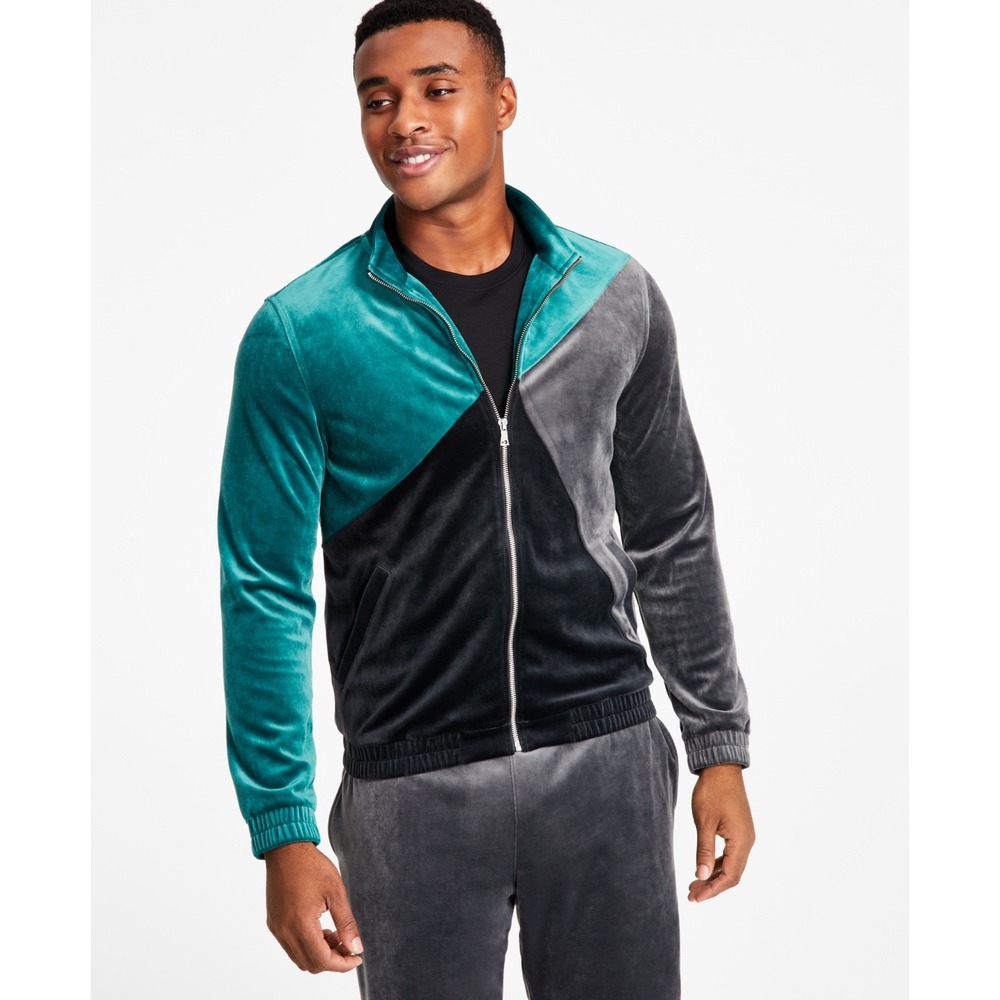 INC Mens Velour Color-block Track Jacket Size L